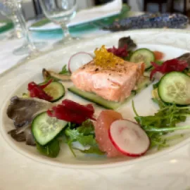 Photo of chef Javier Cuesta's citrus salmon micuit salad.