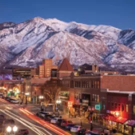 Looking at the Wasatch Mountains in Ogden along Historic 25th Street