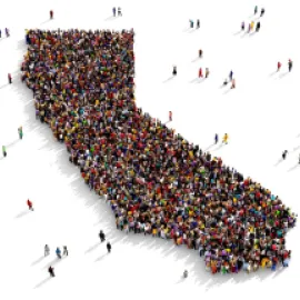 Graphic of shape of California made up of diverse people.