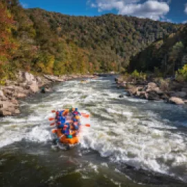 Photo of river rafting on West Virginia's New River Gorge.