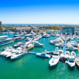 Photo of Newport harbor filled with boats.