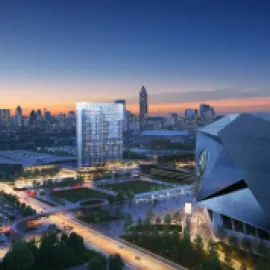 Rendering of new Signia by Hilton Atlanta hotel skyline shot.