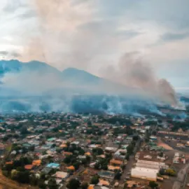 Image of Lahaina, Maui, burning during Maui wildfires.