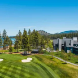 Aerial view of Edgewood Tahoe Resort and its golf course