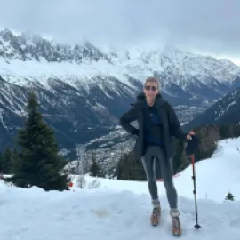 Laurie Sharp climbing mountains in Les Praz, France, in the Chamonix Mont-Blanc Valley.