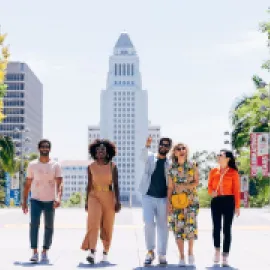 Attendees walking around Los Angeles