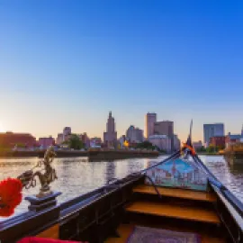 A gondola at dusk in Providence, Rhode Island