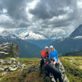 Laurie Sharp and her partner, Hugh, hiking in France