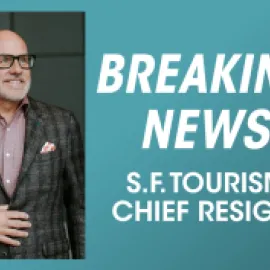 Breaking News graphic stating S.F. Tourism Chief Resigns.