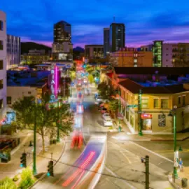 Photo of downtown Tucson at night.