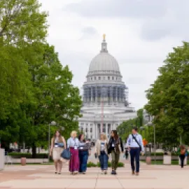 Attendees walking in front of Wisconsin State Capitol