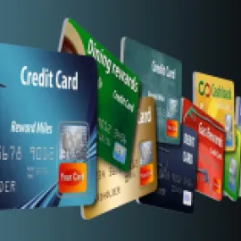 Graphic of airline credit cards in a line.