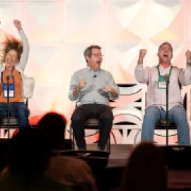 Joel Zeff playing an improv game with audience members