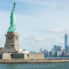 Statue of Liberty and New York City skyline. Credit: Julienne Schaer for NYC Tourism + Conventions.