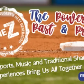 The Z logo and a headline reading The Power of Past and Pride, How Sports, Music and Traditional Shared Experiences Bring Us All Together are written over a close-up photo of a white-canvas bag at first base