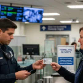 woman getting ID checked at airport security checkpoint