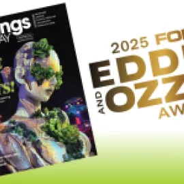 Graphic of Eddie Awards logo and January issue of Meetings Today.