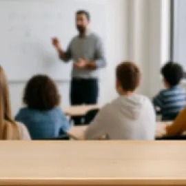 Students and teacher in a classroom. 