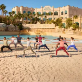 Yoga on the beach at Mandalay Bay