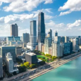 Chicago skyline aerial view 