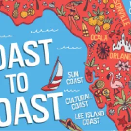 graphic of the state of Florida with the words Coast to Coast to the left.