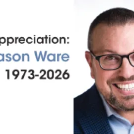 A graphic featuring a headshot of Jason Ware on the right and the text An Appreciation: Jason Ware 1973-2026 on the left