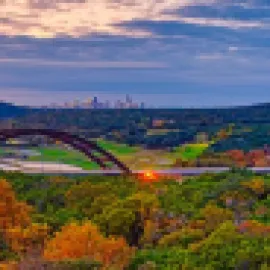 Skyline of downtown Austin from Pennybacker Bridge.