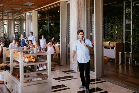 Gerardo Vela, general manager of Mar del Cabo, speaks at lunch. 