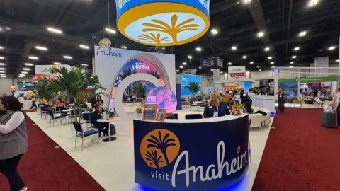 Visit Anaheim Booth is seen on the IMEX America tradeshow floor. 