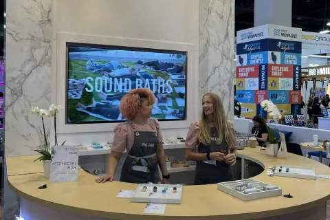 Caesars Entertainment's wellness bar and booth activation at IMEX America. 