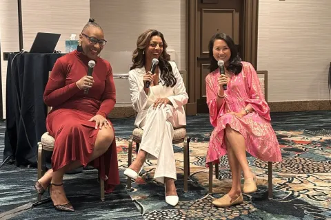 Dare to Interrupt live taping at IMEX America featuring, Precious Williams, Sheila Vijeyarasa and Yush Sztalkoper. 