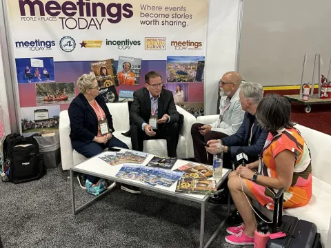 Richard Bliss speaking at the Meetings Today booth.