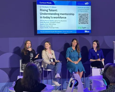 Meetings Today's Taylor Smith spoke at the "Rising Talent: Understanding mentorship in today's workforce," session at IMEX America. 