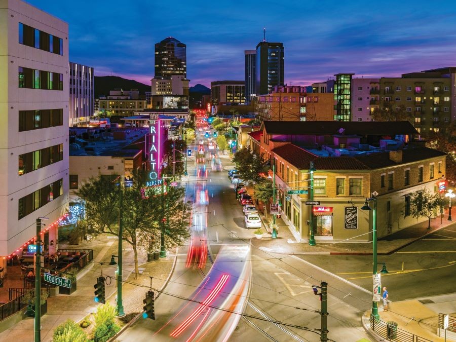 Downtown Tucson at night.