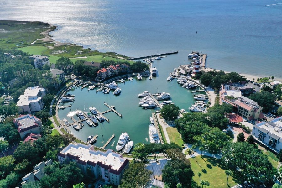 Hilton Head Island marina and lighthouse.