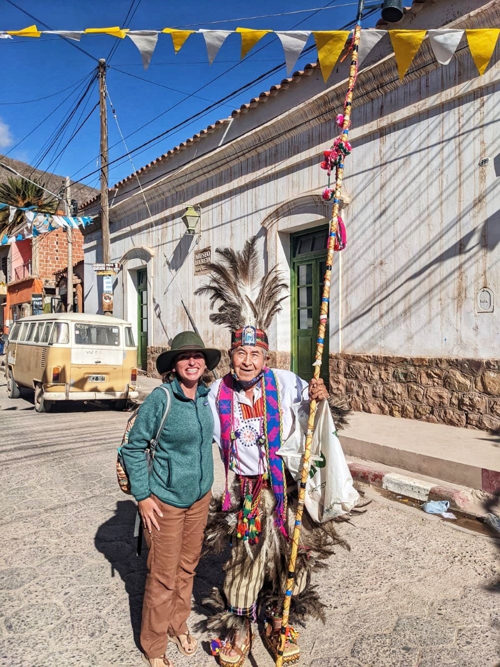 Ashley with Matias, learning about the musical preparations for Semana Santa (Holy Week) festivities in Northern Argentina (captured & shared with permission from Matias).