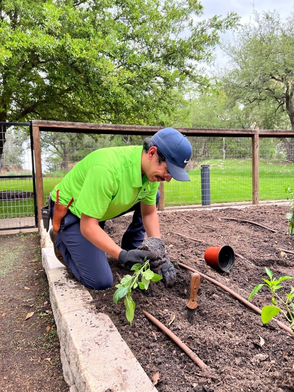 Hector Rivera Working in the JW Marriott San Antonio Hill Country Resort & Spa Garden