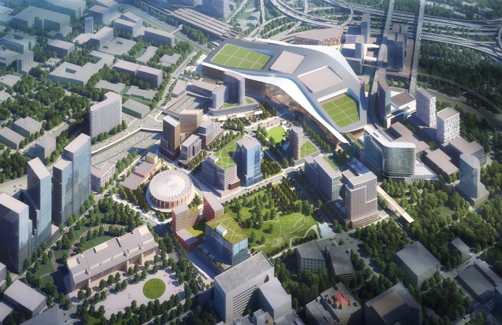 Rendering of Dallas Convention Center, aerial.