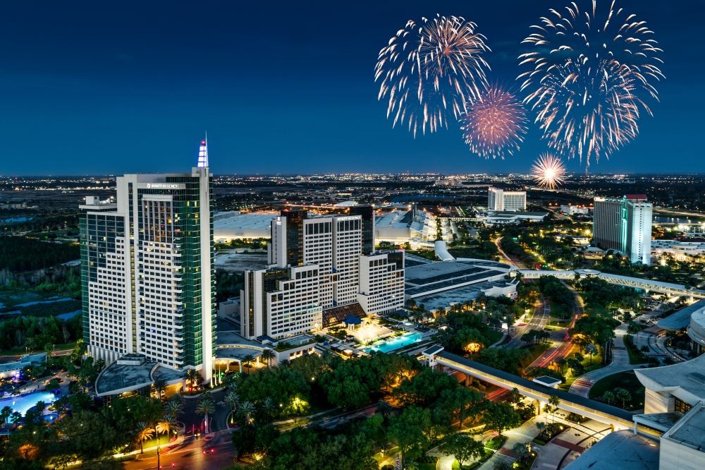 Orlando at night with fireworks