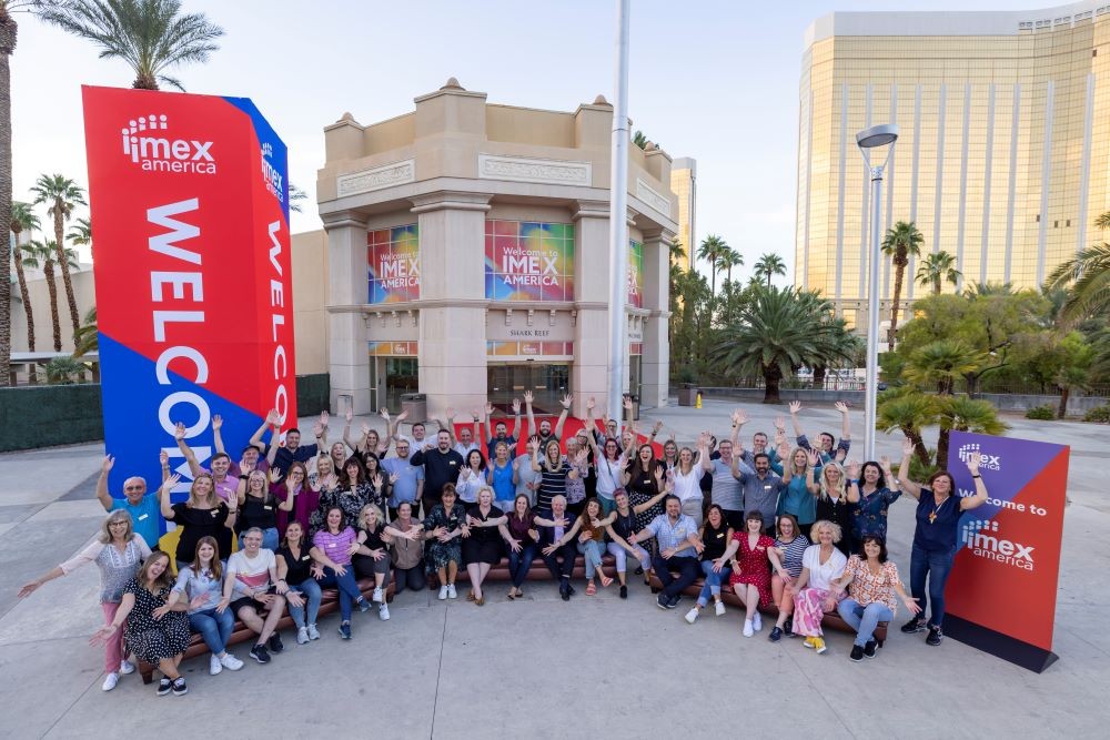 Group in front of Mandalay Bay Convention Center at IMEX America 2022