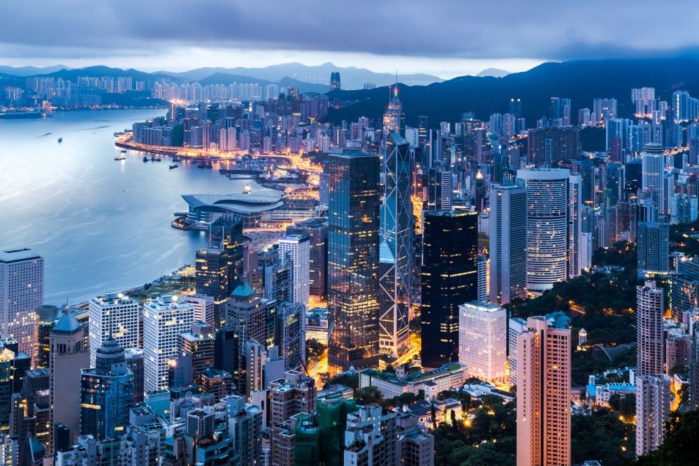 Aerial image of Hong Kong skyline.