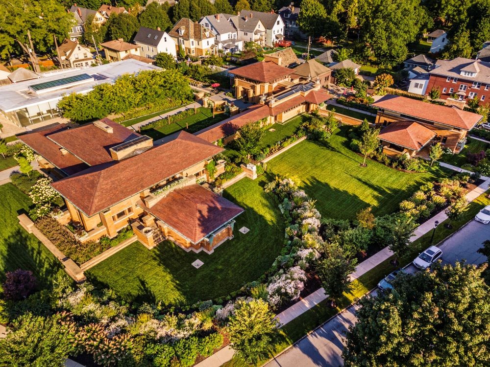 Aerial view of Frank Lloyd Write's Martin House in Buffalo, New York