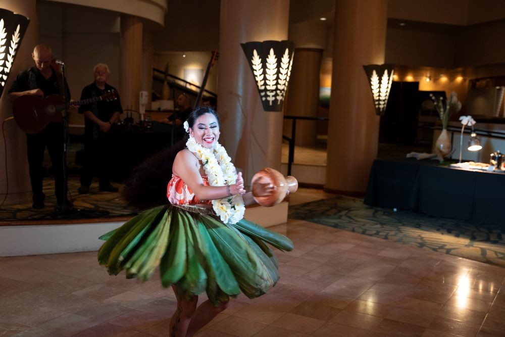 Dancers perform the traditional Hawaiian hula at Hilton Waikoloa Village