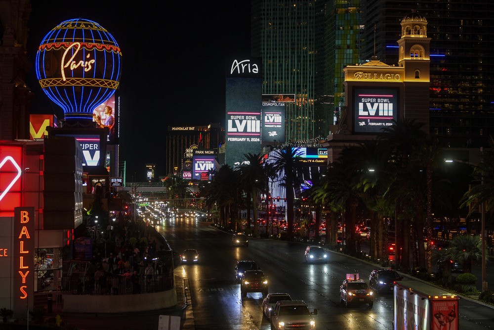 Super Bowl LVIII marquee takeover in Las Vegas