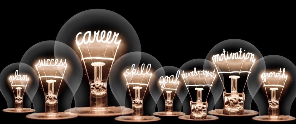 Graphic of light bulbs and career phrases.