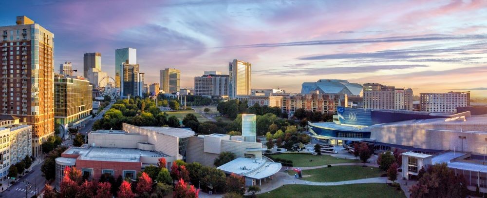 Photo of Atlanta skyline and Centennial Olympic Park.