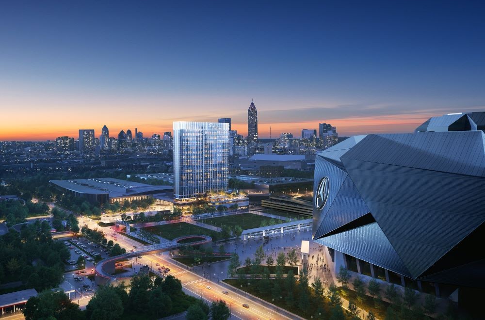 Rendering of new Signia by Hilton Atlanta hotel skyline shot.