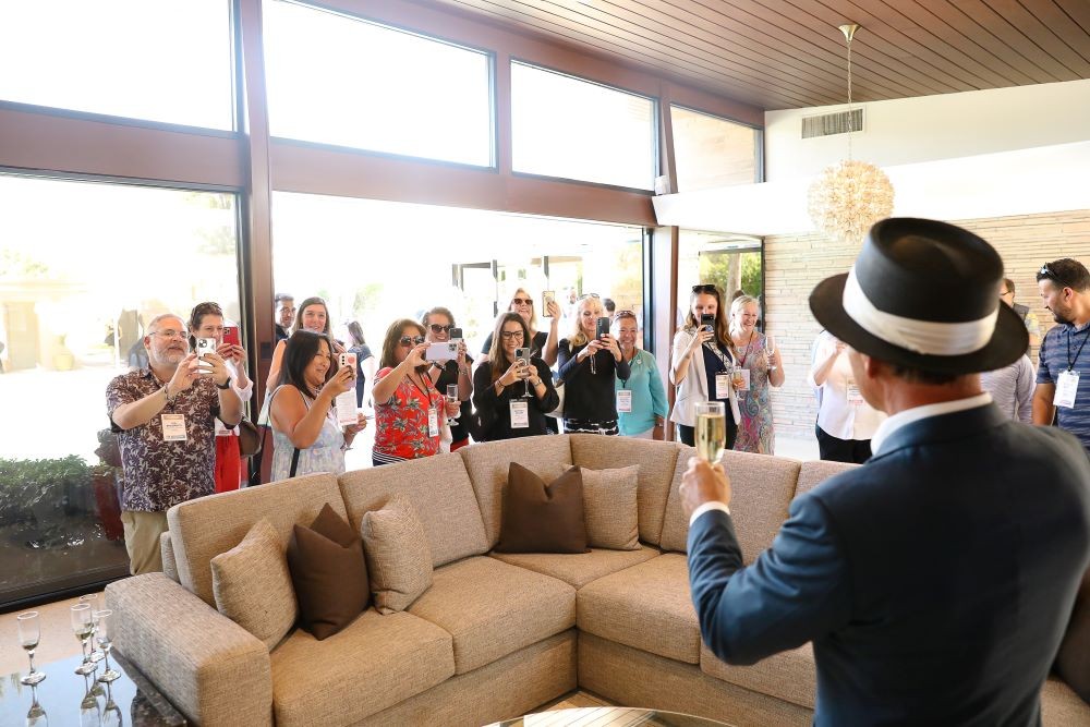 Frank Sinatra poses for a picture during a tour of Frank Sinatra's Original Palm Springs Estate the Sinatra House at Meetings Today LIVE! West in Palm Springs. Credit: Wandering Maverick Photo + Film