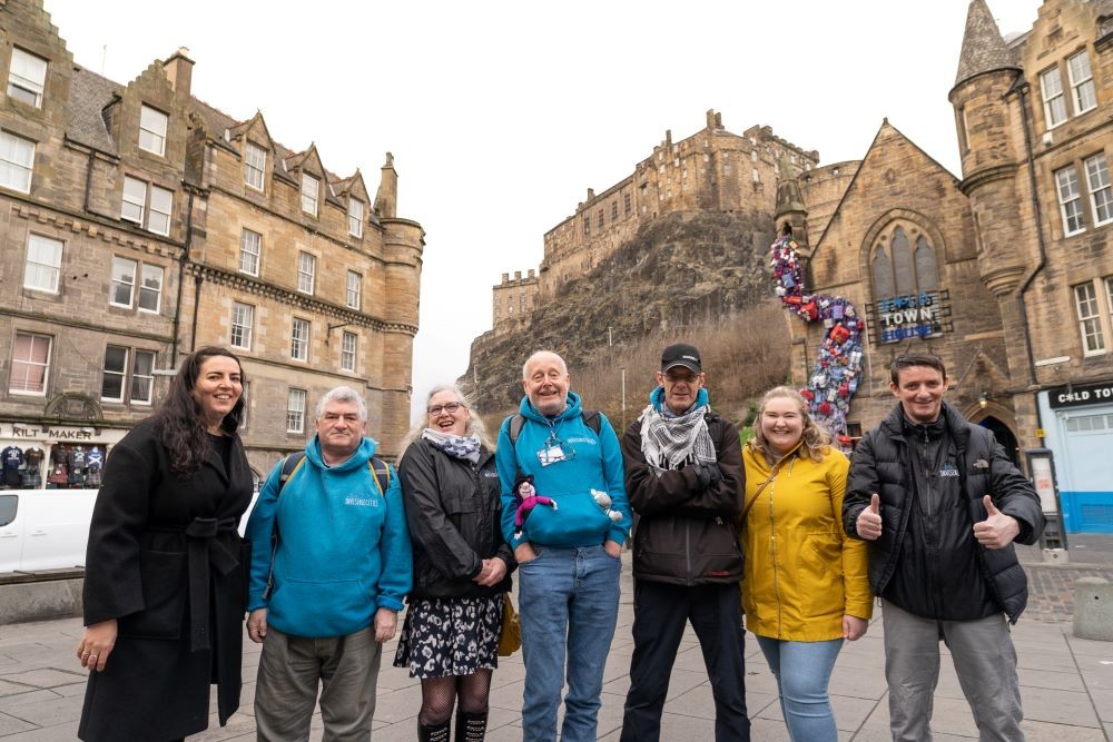 Zakia Moulaoui Guery and the Invisible Cites Team photographed in the Grassmarket, Edinburgh, Scotland