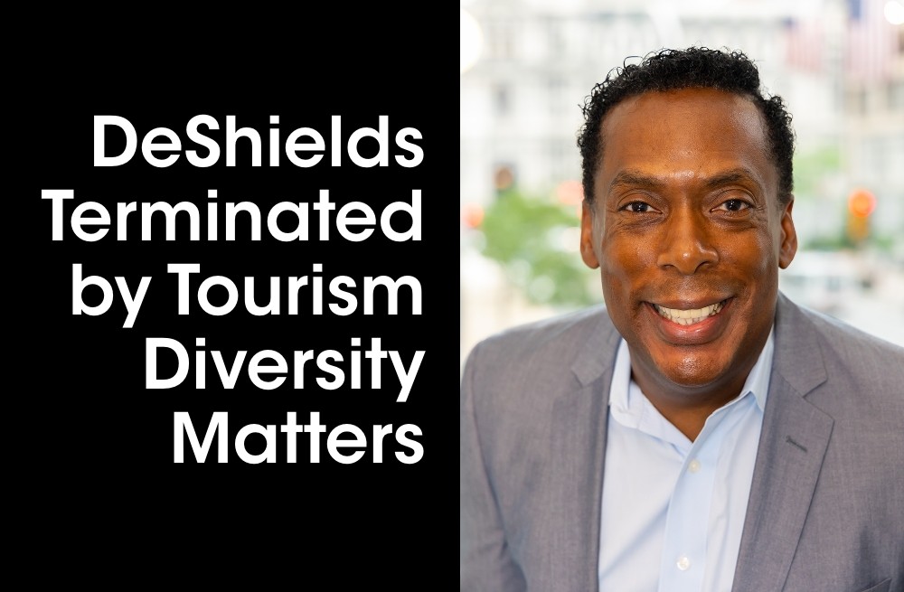 Graphic of Greg DeShields with text reading DeShields Terminated By Tourism Diversity Matters on the right.